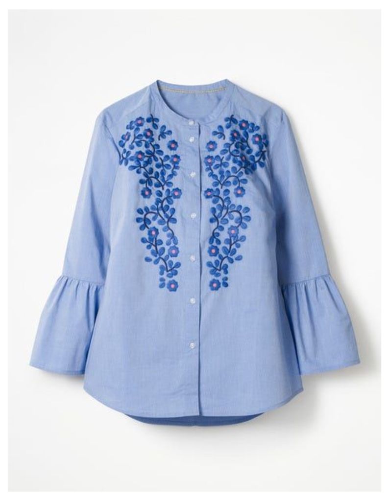 Embroidered Bell Sleeve Shirt Blue Women Boden, Blue