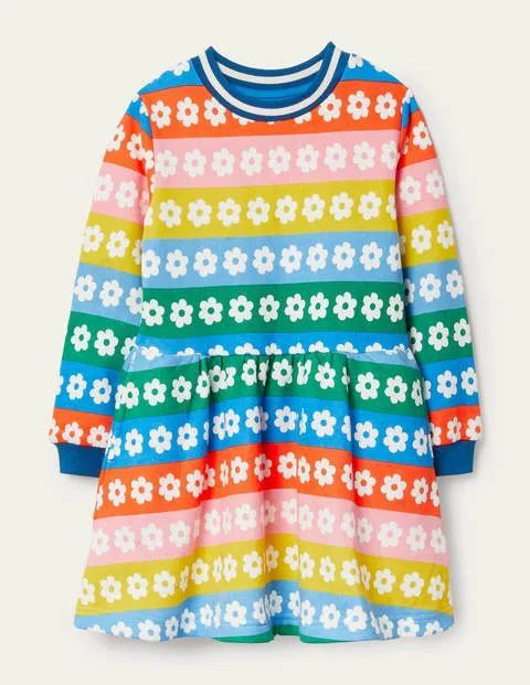 Printed Sweatshirt Dress Rainbow Daisy Stripe Boden, Rainbow Daisy Stripe
