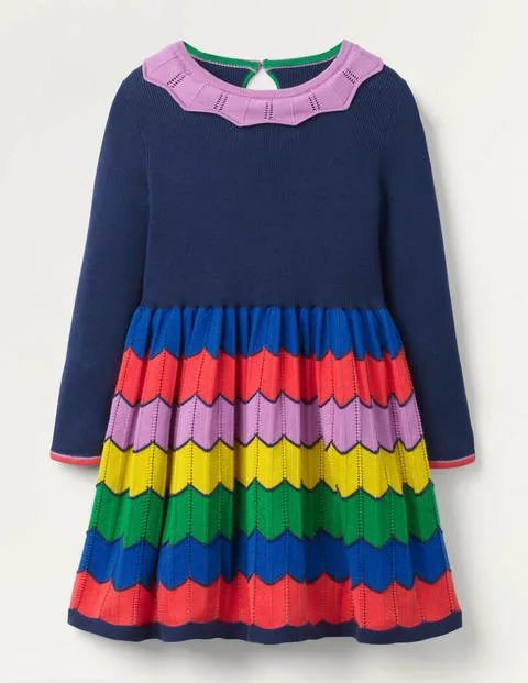 Colourful Knitted Dress College Navy Rainbow Boden, College Navy Rainbow
