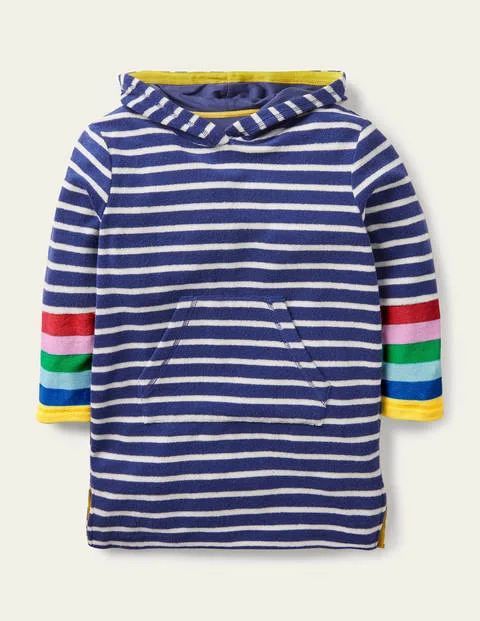 Pattern Towelling Beach Dress Ivory/Navy Rainbow Stripe Boden, Ivory/Navy Rainbow Stripe
