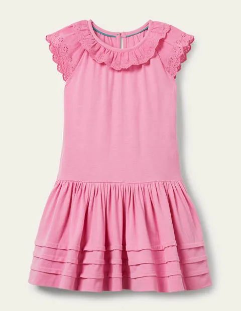 Broderie Detail Jersey Dress Plum Blossom Pink Boden, Plum Blossom Pink