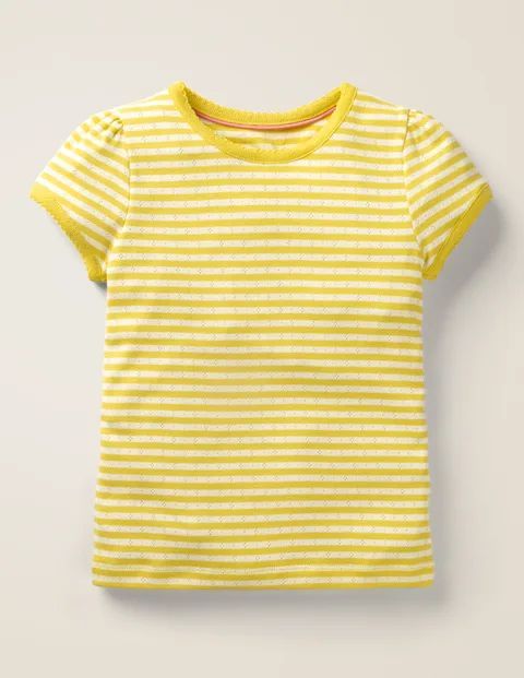 Short-sleeved Pointelle Top Yellow Boden, Daffodil Yellow/Ivory