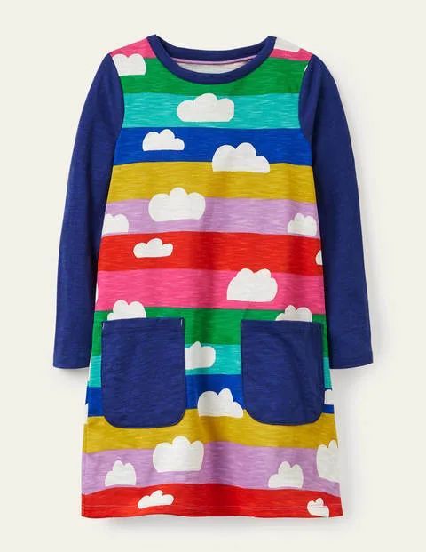 Fun Pocket Jersey Dress Rainbow Boden, Multi Rainbow Clouds