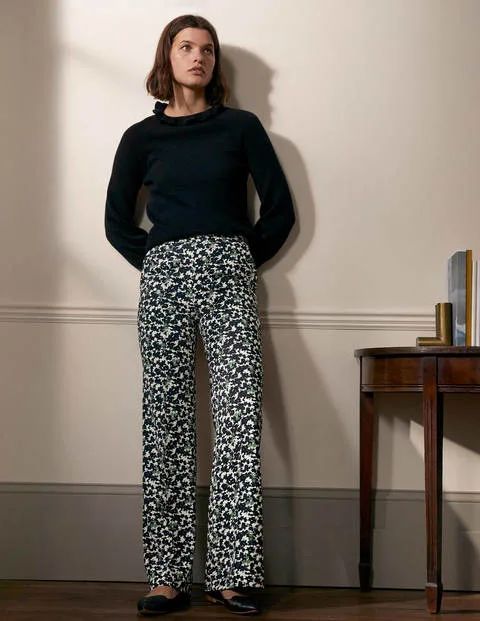 Relaxed Bootcut Trousers Black Women Boden, Black, Camo Floral