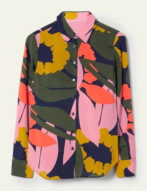 Silk Shirt Navy Women Boden, Navy, Pretty Paradise