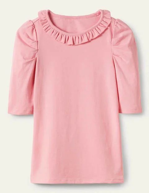 Puff Sleeve Frill Neck T-Shirt Pink Women Boden, Cameo Pink