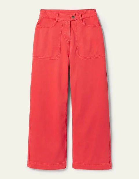 Wide Leg Cotton Twill Trousers Red Women Boden, Red