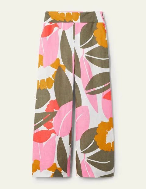 Printed Linen Trousers Ivory Women Boden, Ivory, Abstract Bloom
