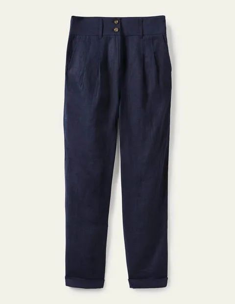 Turn Up Linen Trousers Navy Women Boden, Navy