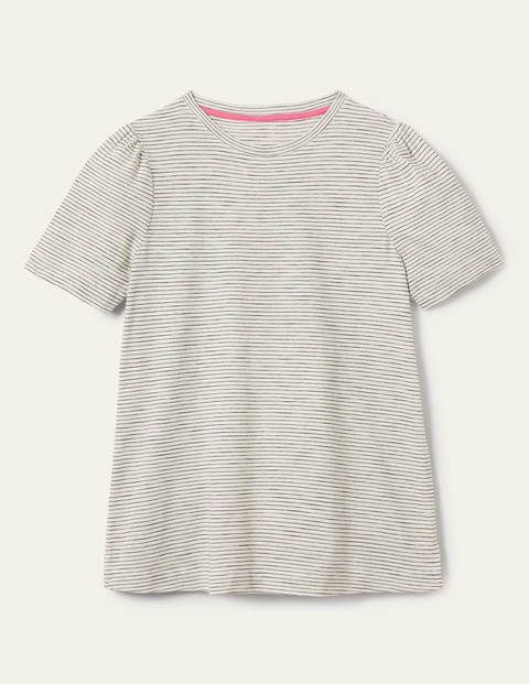 Puff Sleeve Cotton T-Shirt Ivory Women Boden, Ivory / Navy Stripe