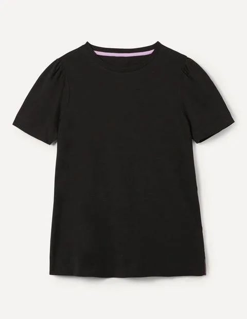 Puff Sleeve Cotton T-Shirt Black Women Boden, Black