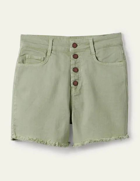 Button Fly Denim Shorts Green Women Boden, Laurel Green