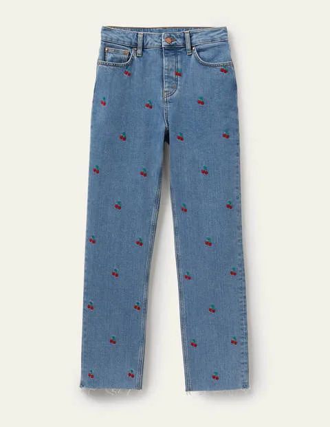 Relaxed Straight Jeans Red Women Boden, Cherry Embroidered