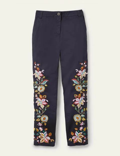 Classic Chino Trousers Navy Women Boden, Navy Embroidered