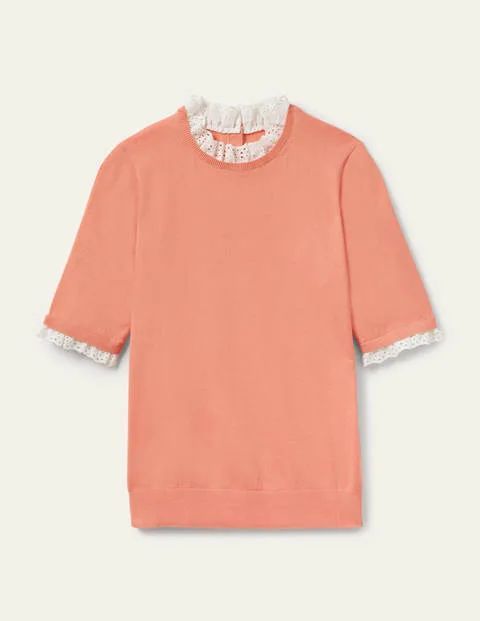 Woven Mix Knitted T-Shirt Coral Women Boden, Chalky Coral