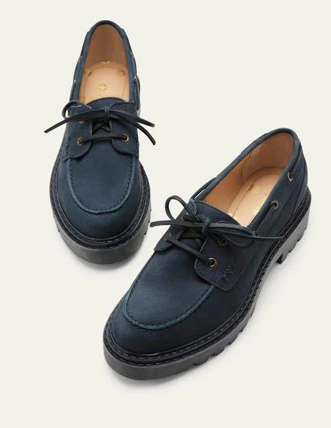 Chunky Sole Leather Deck Shoes Navy Women Boden, Navy
