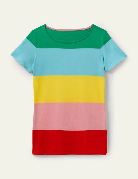 Short Sleeve Breton T-Shirt Rainbow Women Boden, Rainbow Wide Stripe