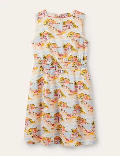 Smocked Waist Mini Dress Ivory Women Boden, Ivory, Paradise Bay