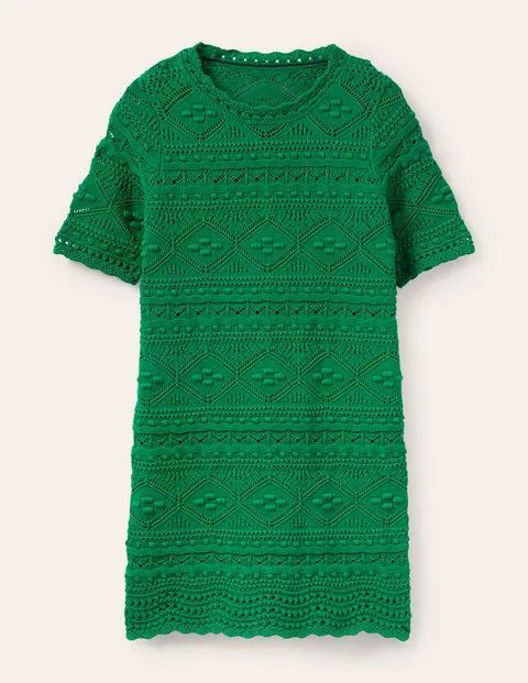 Claudia Textured Knitted Dress Green Women Boden, Highland Green