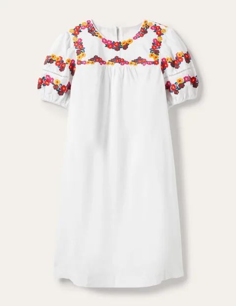 Embroidered Linen Shift Dress White Women Boden, White