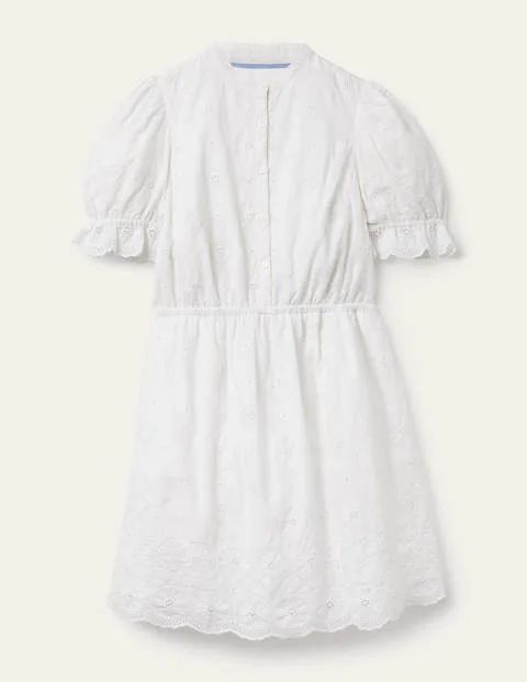 Puff Sleeve Broderie Dress White Women Boden, White
