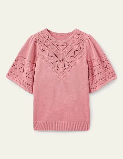 Wide Sleeve Crochet Jumper Pink Women Boden, Formica Pink