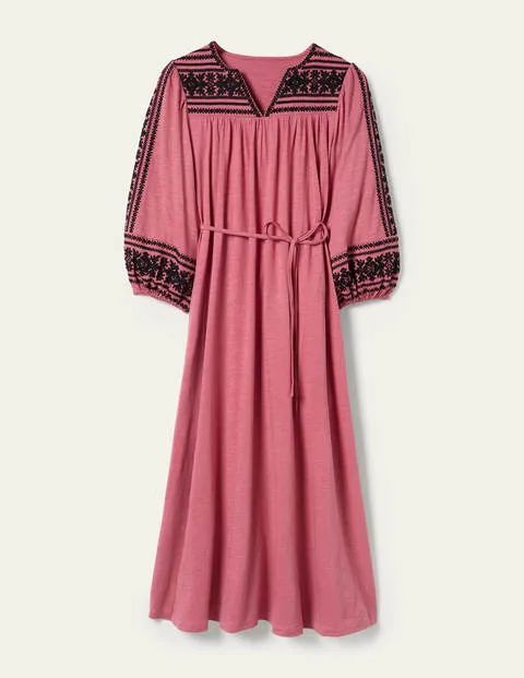 Embroidered Jersey Midi Dress Red Women Boden, Dusty red