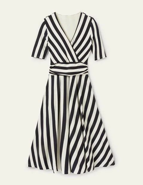 Ruched Waist Jersey Midi Dress Ivory Women Boden, Navy and Ivory Stripe