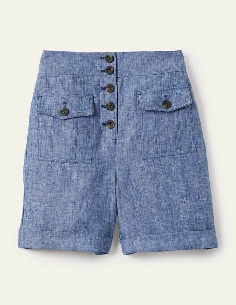 High Waisted Linen Shorts Light Blue Women Boden, Chambray