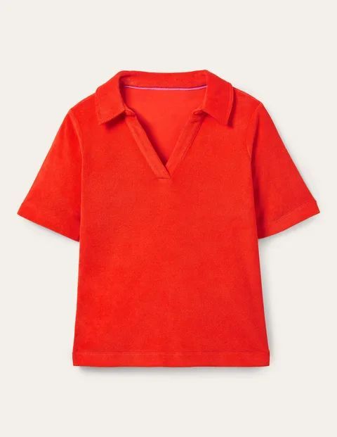 Erica Towelling Polo Top Bright Papaya Women Boden, Bright Papaya