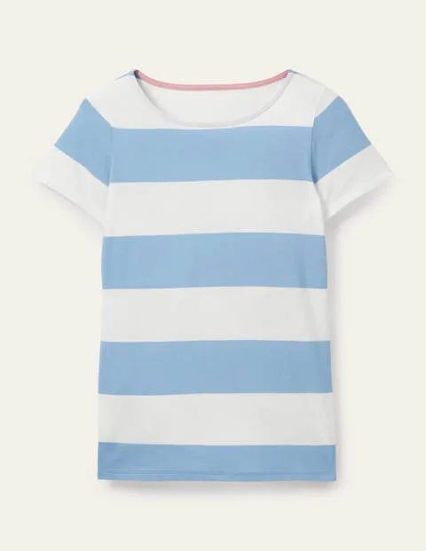 Short Sleeve Breton T-Shirt Ivory Women Boden, Dusty Blue / Ivory Stripe