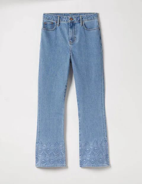 Cropped Flare Jeans Denim Women Boden, Light Vintage Embroidery