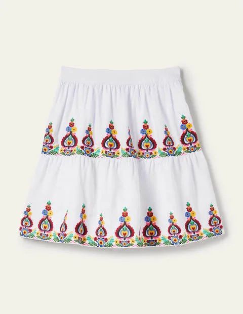 Embroidered Linen Mini Skirt White Women Boden, White Embroidered