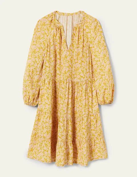 Notch Neck Tiered Dress Butter, Wild Flora Women Boden, Butter, Wild Flora