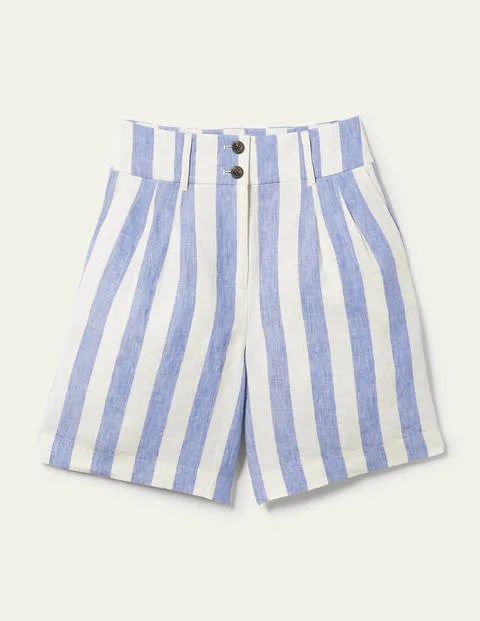 Linen Pleat Shorts Ivory Women Boden, Bluebell and Ivory Stripe