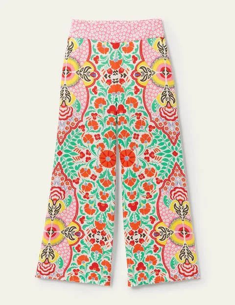 Printed Linen Trousers Multicouloured Women Boden, Multi, Passion Bloom