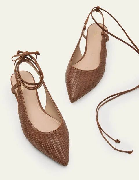 Ankle Tie Pointed Flats Tan Women Boden, Tan Woven