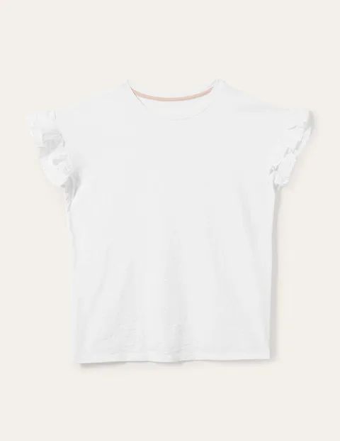 Woven Frill Sleeve T-shirt White Women Boden, White