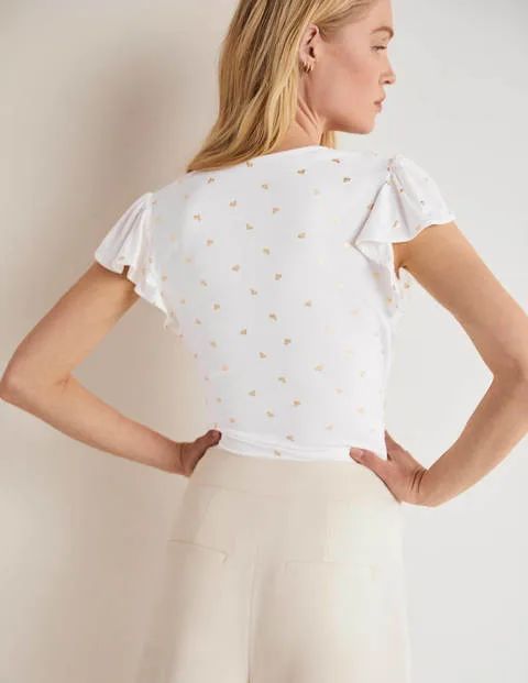 Flutter Sleeve Wrap Top Ivory Women Boden, Ivory, Spaced Bud
