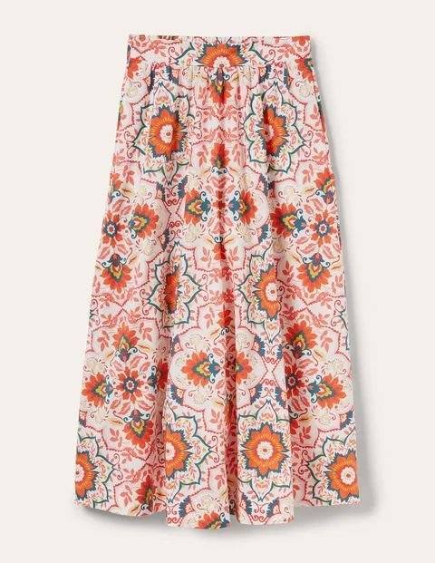 Pull On Cotton Midi Skirt Multicouloured Women Boden, Multi, Bloomsbury