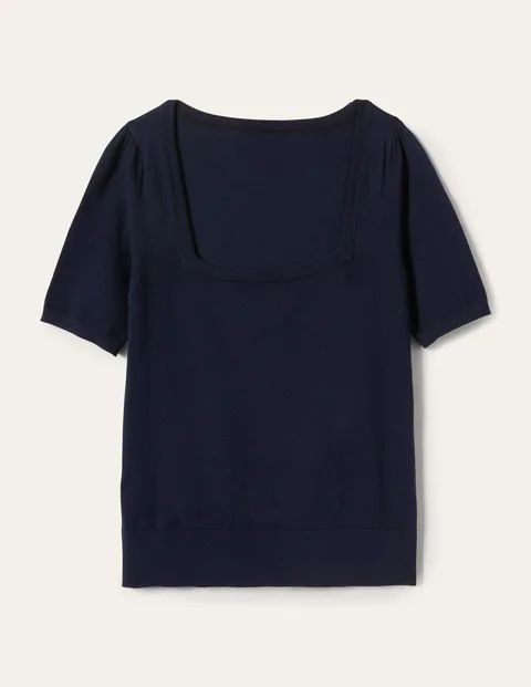 Cotton Square Neck Knitted Top Navy Women Boden, Navy