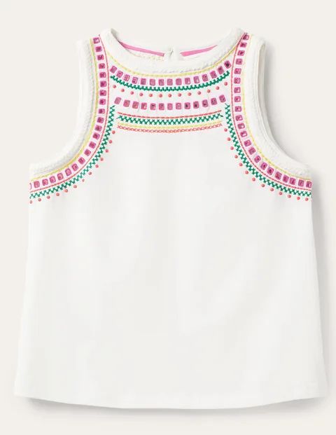 Stitch Detail Sleeveless Top Multicouloured Women Boden, White, Multi Embroidery