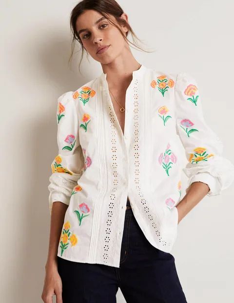Julianne Embroidered Blouse Ivory Women Boden, Ivory Embroidery