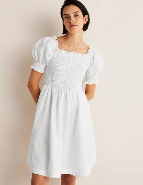 Smocked Bodice Mini Dress White Women Boden, White