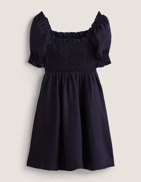 Smocked Bodice Mini Dress Navy Women Boden, Navy