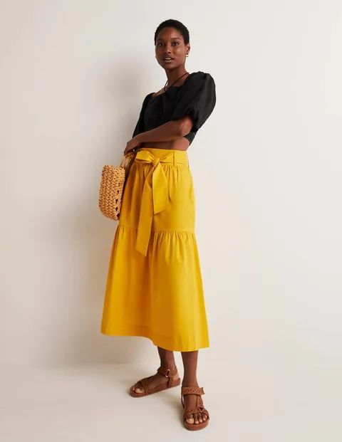 Tiered Belted Midi Skirt Beige Women Boden, Honeycomb