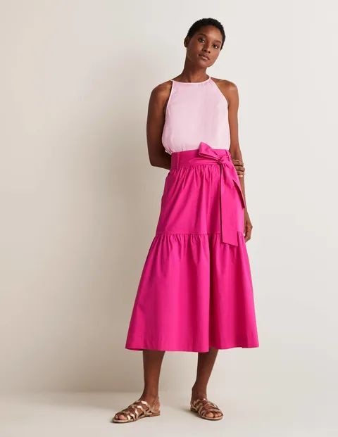 Tiered Belted Midi Skirt Pink Women Boden, Wild Watermelon Pink