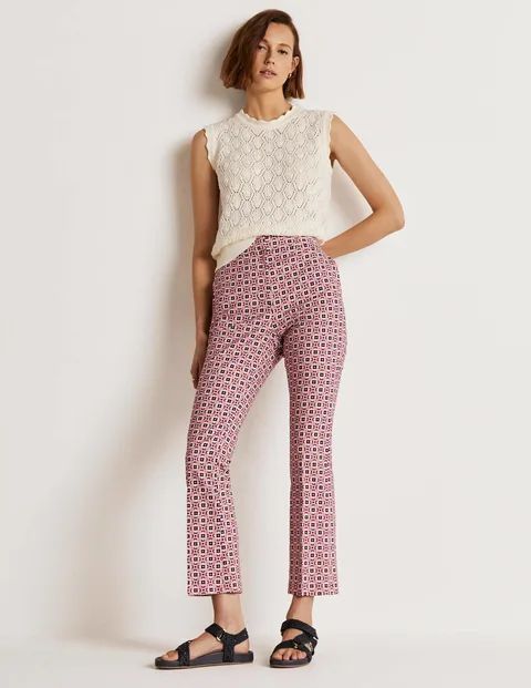 Cropped Flare Trousers Pink Women Boden, Almond Pink, Square Geo