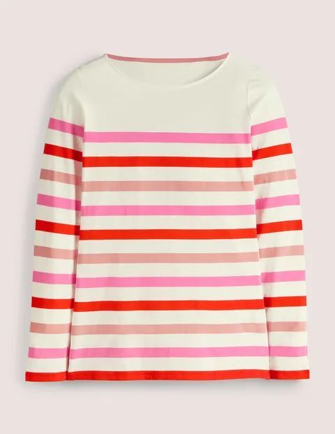 Long Sleeve Breton Top Multicouloured Women Boden, Multi Pink Stripe