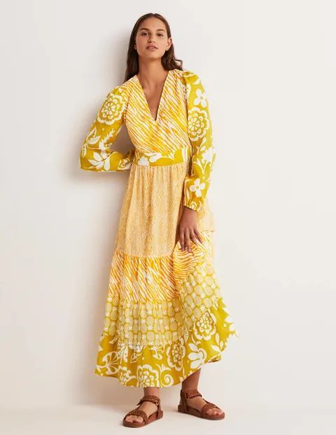 Repurposed Tiered Maxi Dress Yellow Women Boden, Yellow